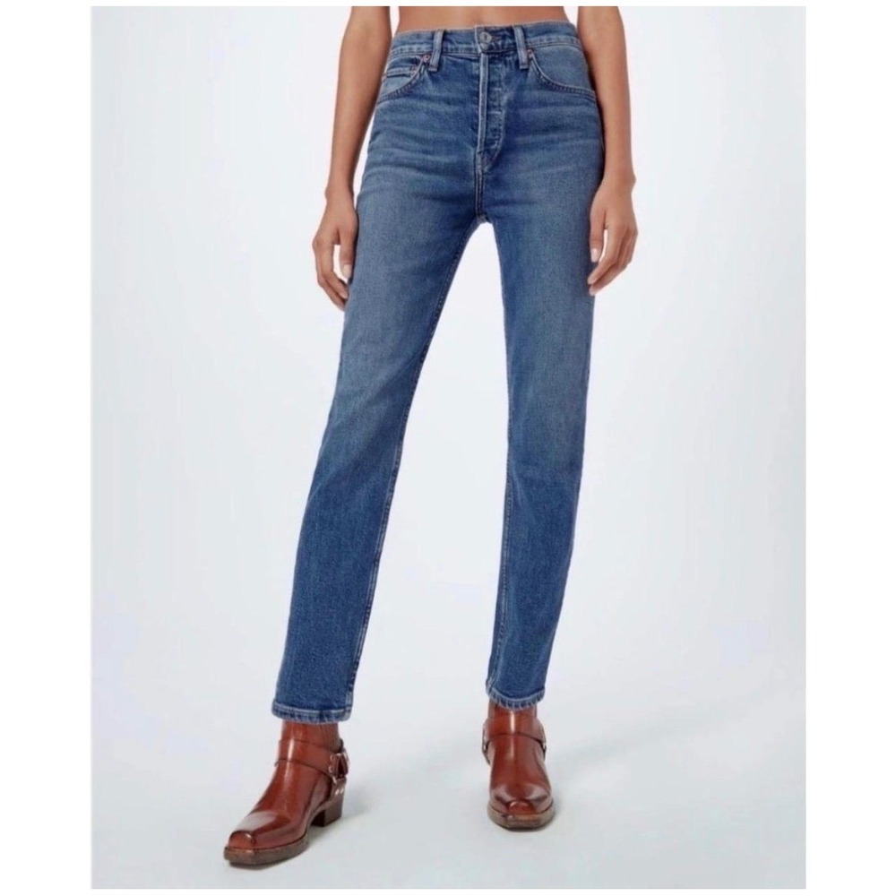 RE/DONE High Rise Ankle Crop Jeans Mid 70s Wash Button Fly Size 25 190-3WHRAC